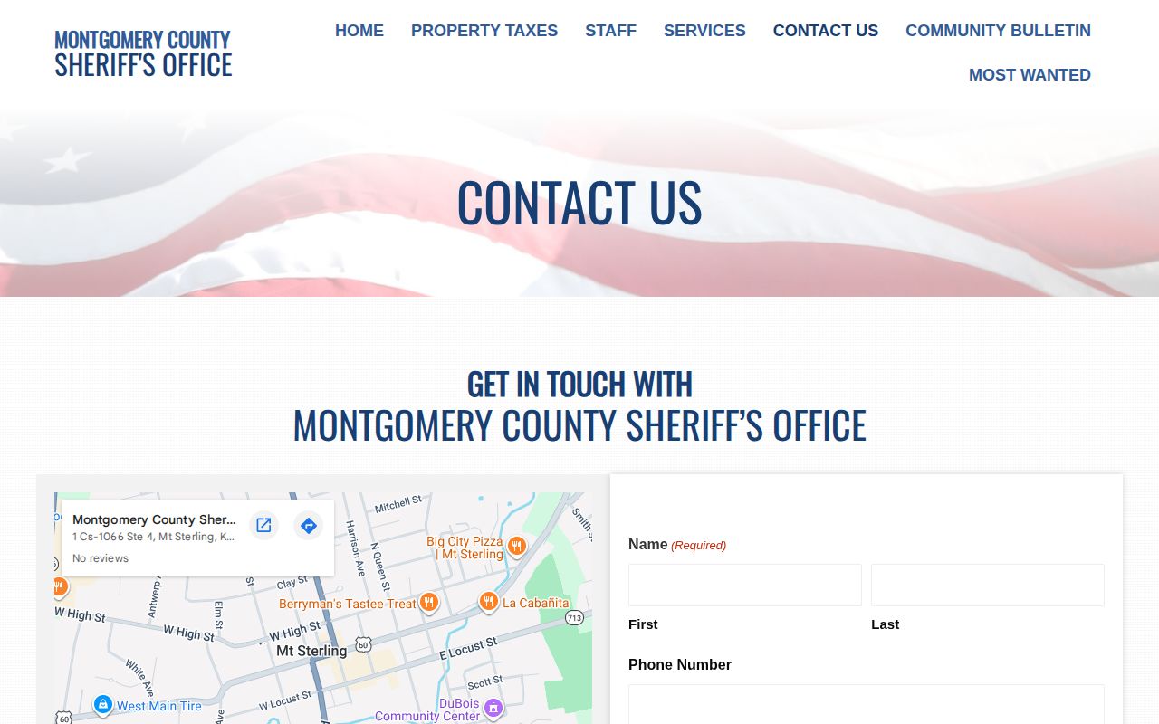 Montgomery County Sheriff contact page for booking record requests