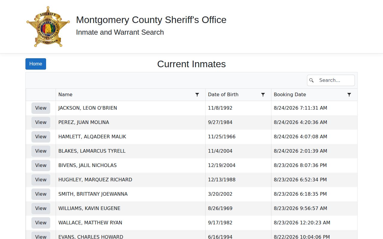 Montgomery County current inmate roster name search