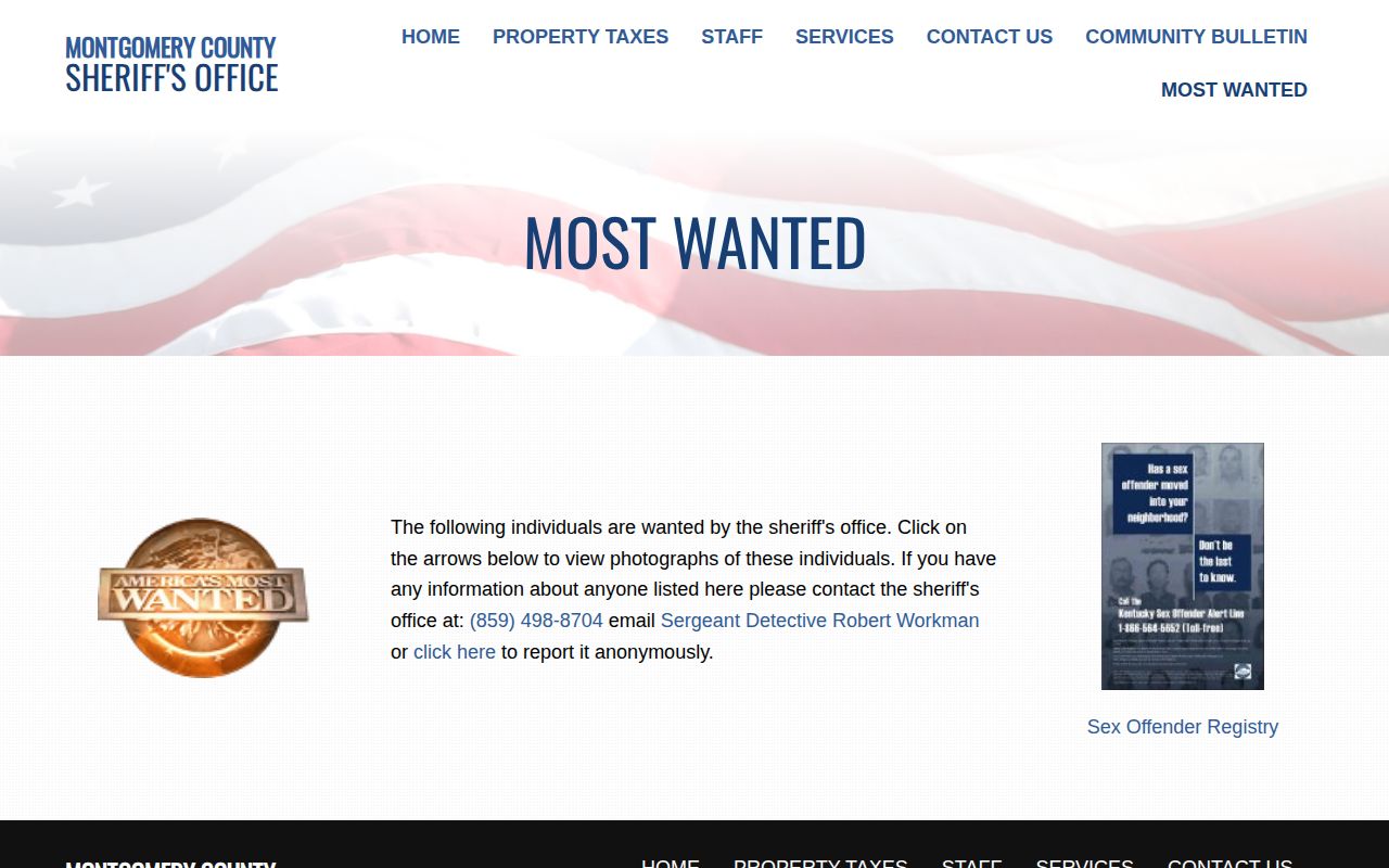 Montgomery County Sheriff official Most Wanted page interface
