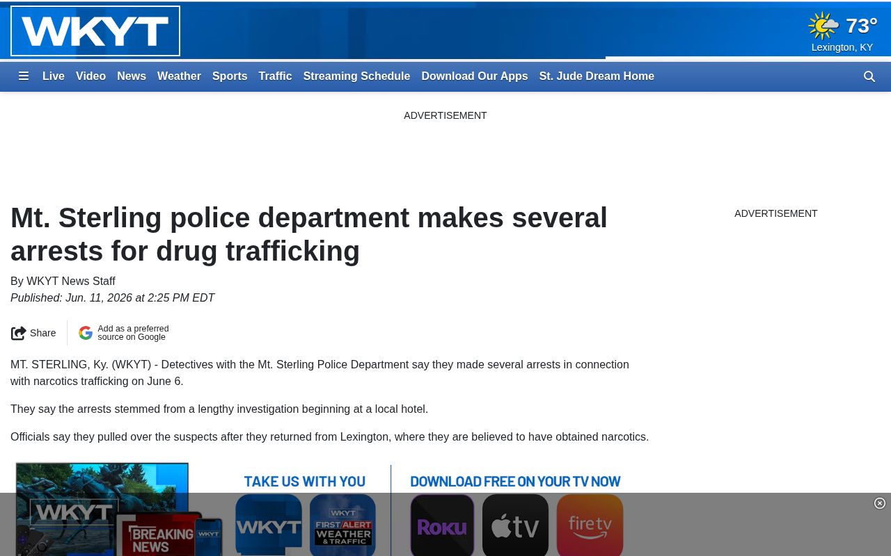 WKYT coverage of Mount Sterling arrests with Montgomery County jail photo credit